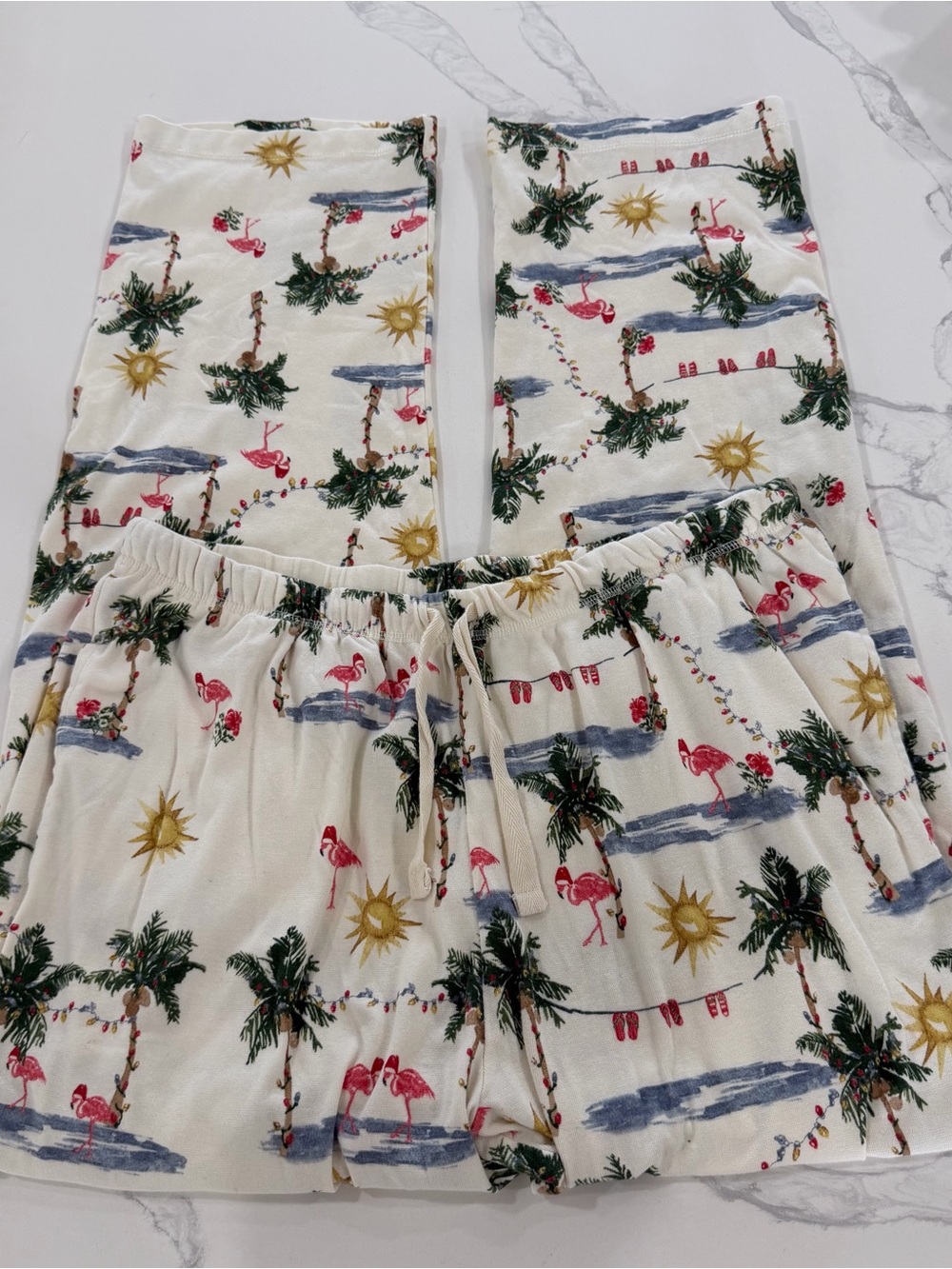 Burt’s Bees Baby Tropical Christmas Pajama Pants White Palm Trees Flamingo XL